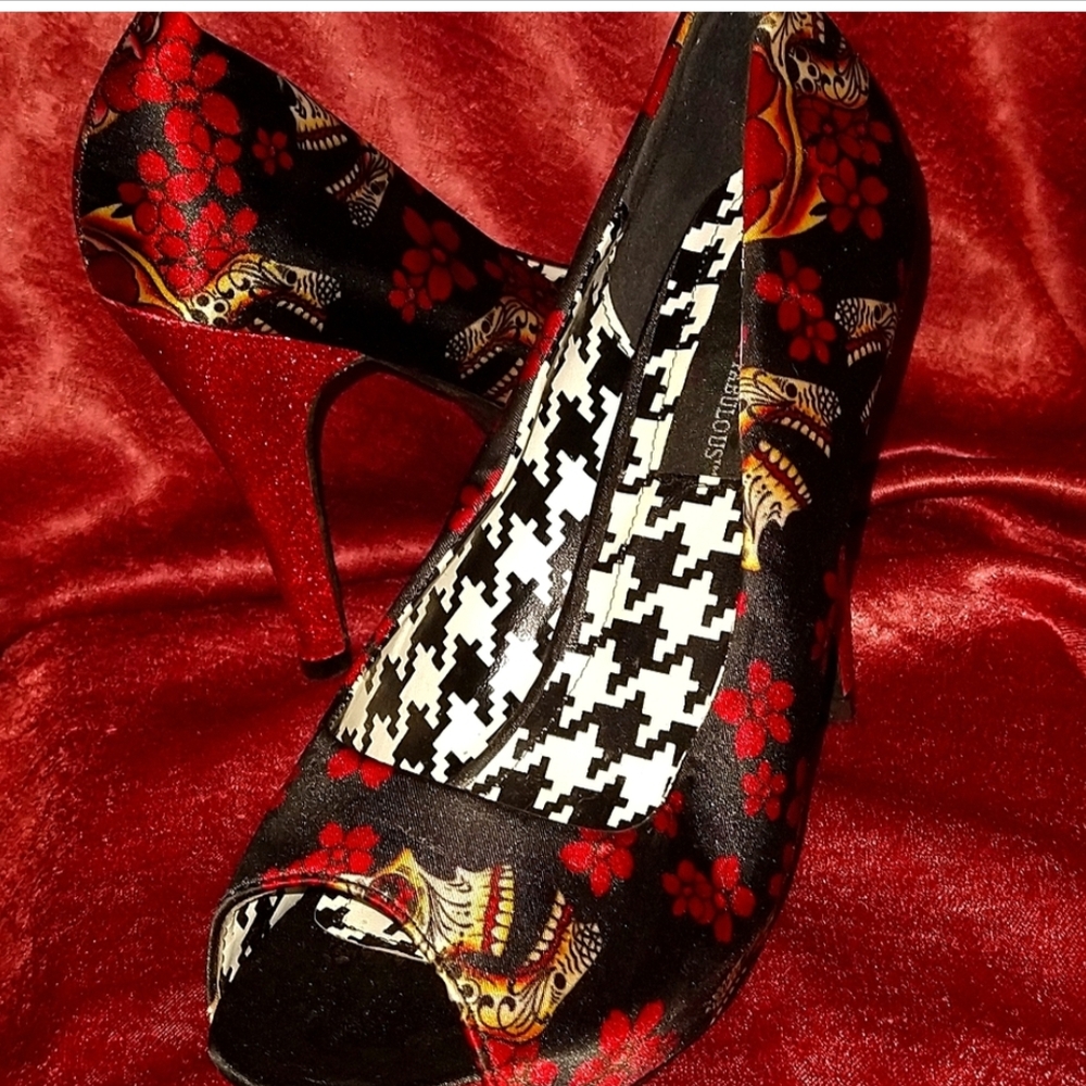 Iron Fist Red and Black High Heels with Bold Design
